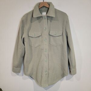 EUC Joie Sage Green Cognac Felted Shacket Shirt Jacket Pockets Medium